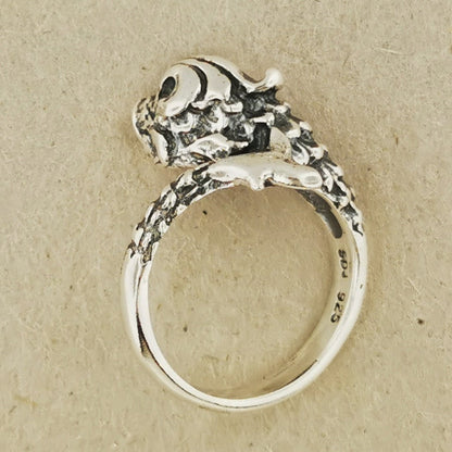Vintage Stylized Koi Ring in Sterling Silver or Antique Bronze - Le Dragon Argenté