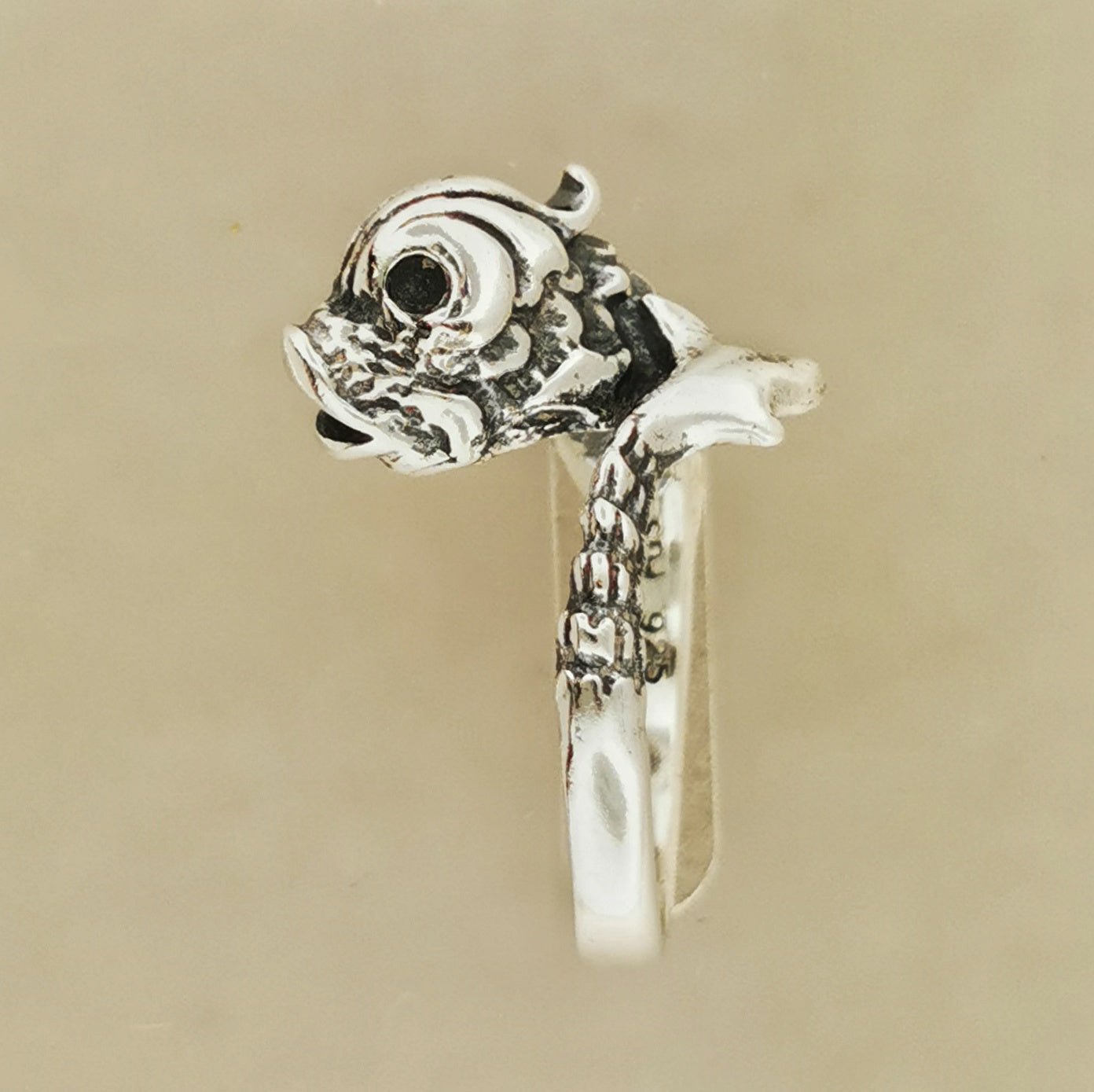 Vintage Stylized Koi Ring in Sterling Silver or Antique Bronze - Le Dragon Argenté