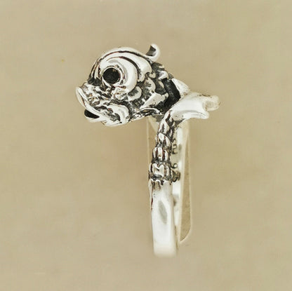 Vintage Stylized Koi Ring in Sterling Silver or Antique Bronze - Le Dragon Argenté