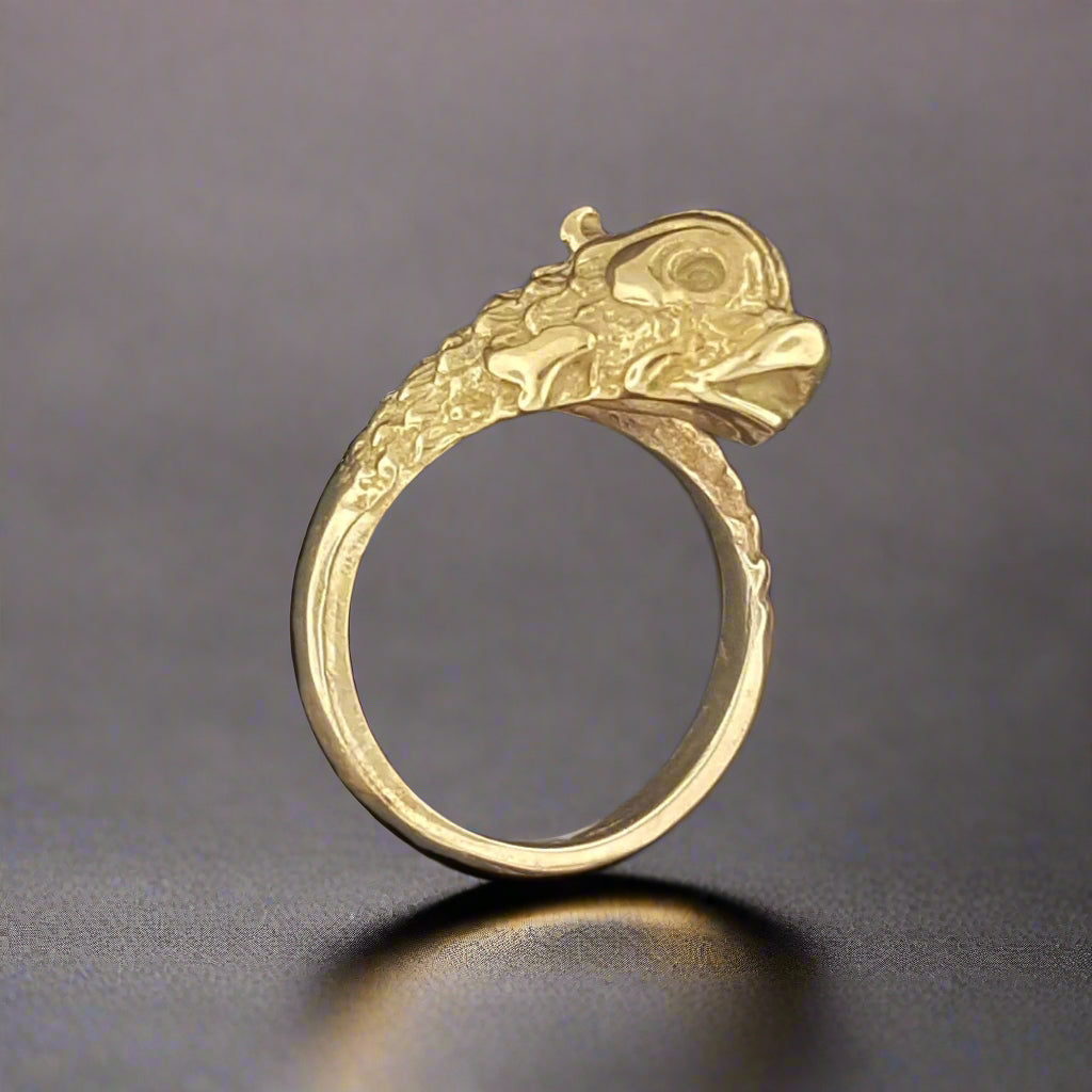 Vintage Stylized Koi Ring in Sterling Silver or Antique Bronze - Le Dragon Argenté