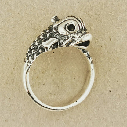 Vintage Stylized Koi Ring in Sterling Silver or Antique Bronze - Le Dragon Argenté