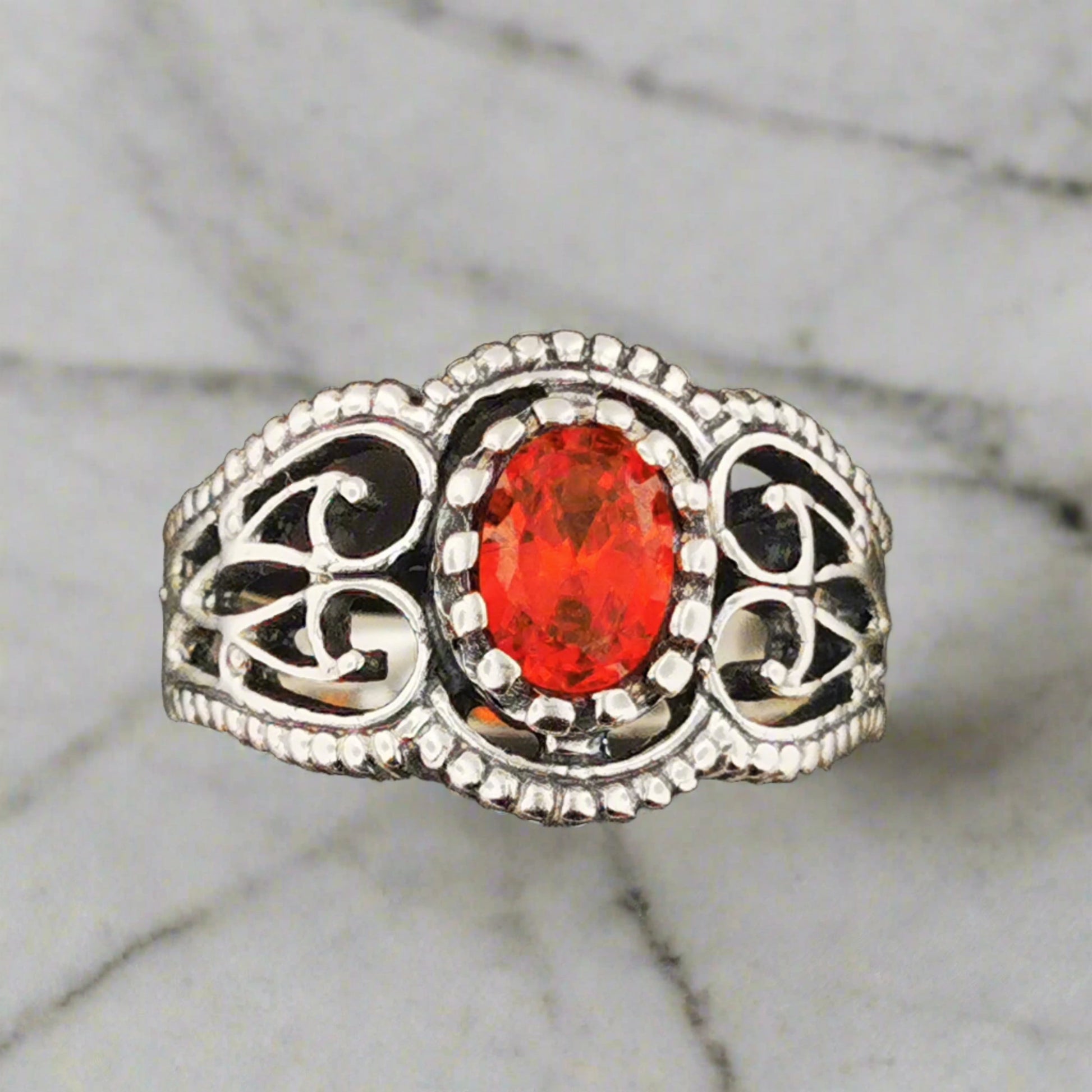 Vintage Style Filigree Birthstone Ring in Sterling Silver, Gothic Style Ring, Victorian Style Ring, 1950 Vintage Style Ring, Birthstone Ring In Sterling Silver, Silver Birthstone Ring, Filigree Birthstone Ring, Vintage Birthstone Ring