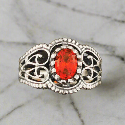 Vintage Style Filigree Birthstone Ring in Sterling Silver, Gothic Style Ring, Victorian Style Ring, 1950 Vintage Style Ring, Birthstone Ring In Sterling Silver, Silver Birthstone Ring, Filigree Birthstone Ring, Vintage Birthstone Ring