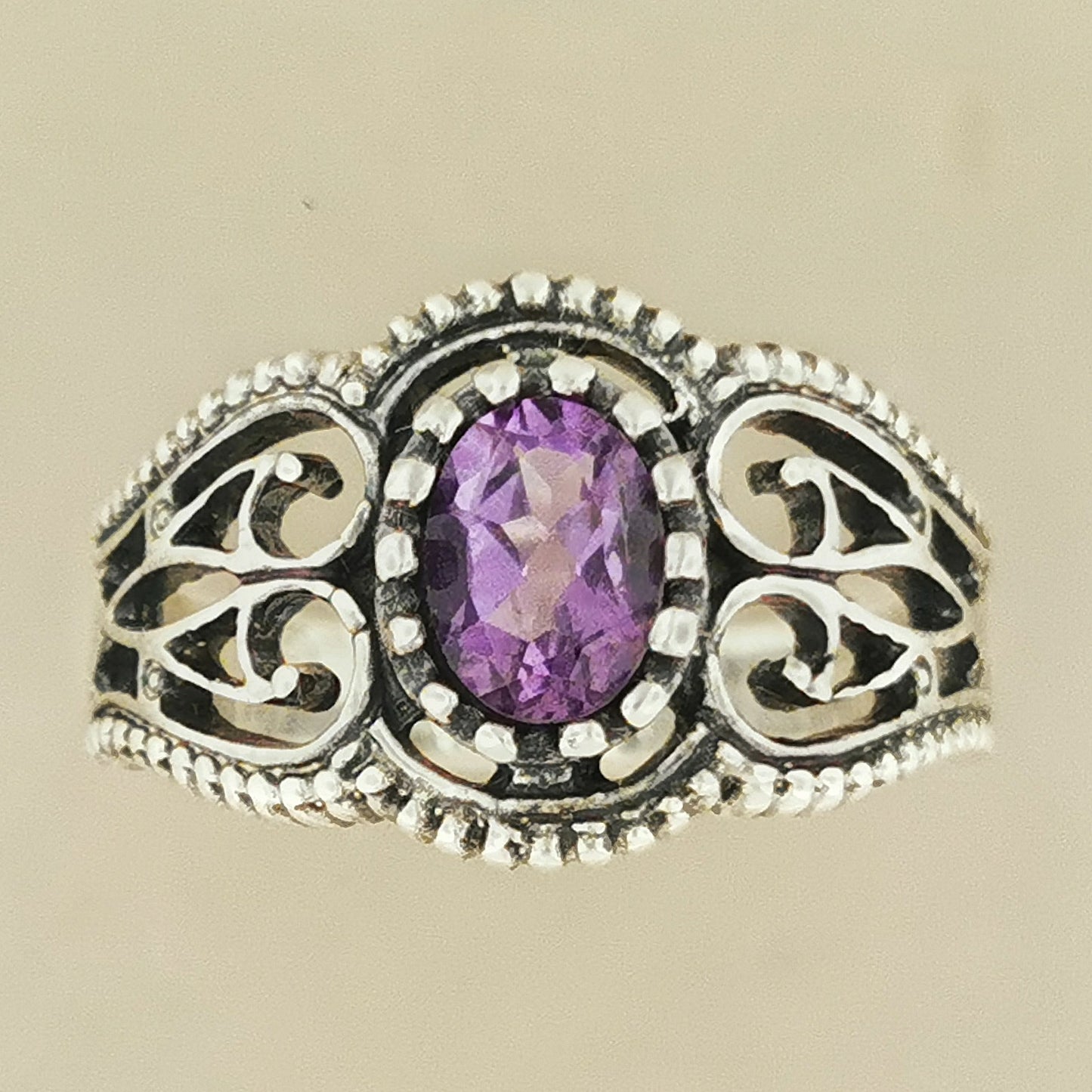 Vintage Style Filigree Ring with Gemstone in Sterling Silver