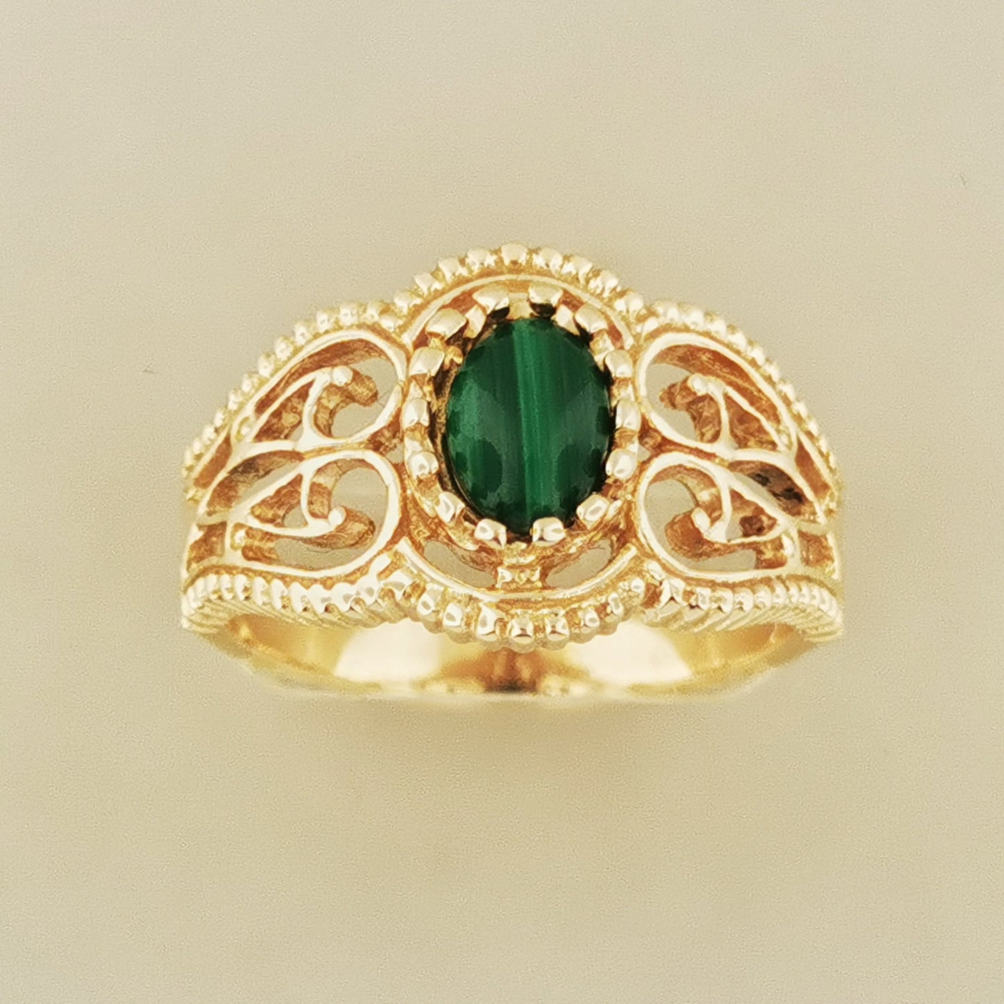 Vintage Style Filigree Ring with Gemstone in Antique Bronze