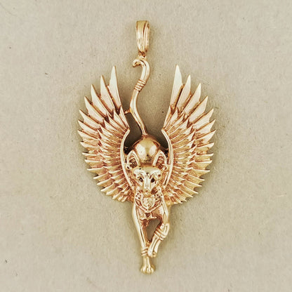 Winged Bastet Pendant in Sterling Silver or Antique Bronze - Le Dragon Argenté