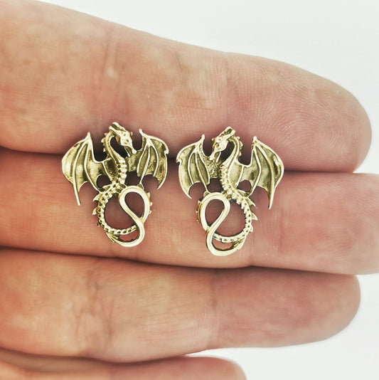 Winged Dragon Stud Earrings in Gold Made To Order - Le Dragon Argenté