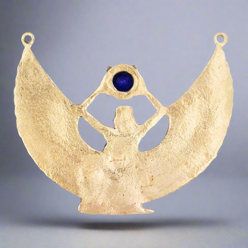 Winged Isis Necklace with Lapis Lazuli in Antique Bronze - Le Dragon Argenté