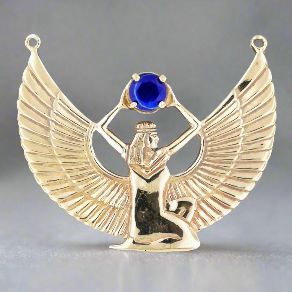 Winged Isis Necklace with Lapis Lazuli in Antique Bronze - Le Dragon Argenté