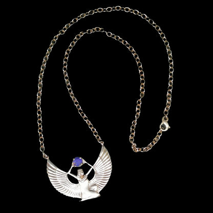 Winged Isis Necklace with Lapis Lazuli in Antique Bronze - Le Dragon Argenté