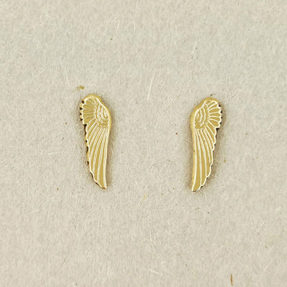 wings stud earrings in gold, gold wing earrings, gold stud earrings, gold wings earrings, small gold earrings, small gold stud earrings, wing studs in gold, wing earrings in gold, gold second hole earrings, gold wing jewelry, angel wing earrings, gold angel wing earrings, angel wing jewelry, angel wing jewellery