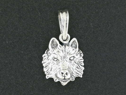 Wolf Head Charm Pendant in Sterling Silver or Antique Bronze - Le Dragon Argenté