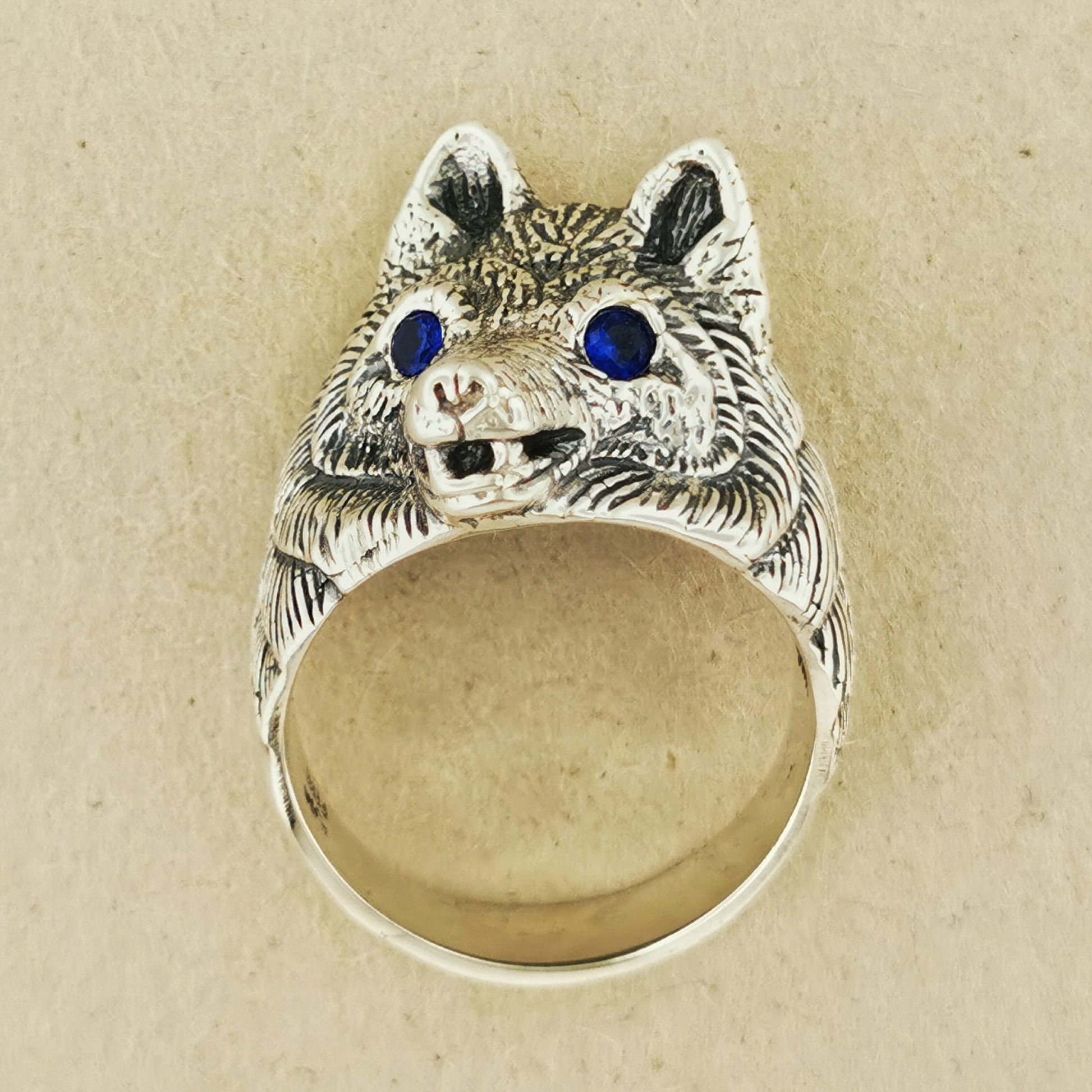 Wolf Ring with Gemstone Eyes in Sterling Silver - Le Dragon Argenté