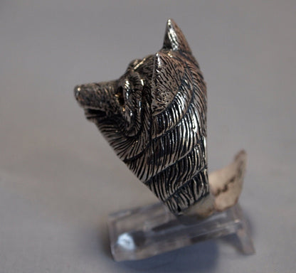 Wolf Ring with Gemstone Eyes in Sterling Silver - Le Dragon Argenté