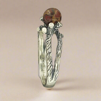 Wood Style Ring with Gemstone Pearl in Sterling Silver - Le Dragon Argenté