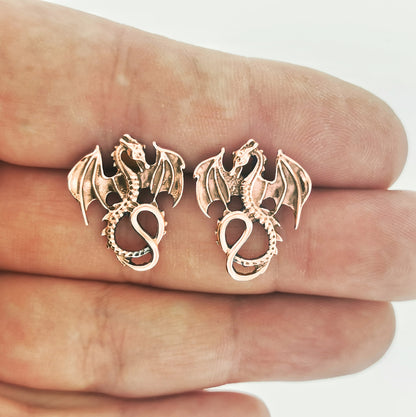 Winged Dragon Stud Earrings in Gold Made To Order, Gold Dragon Earrings,  Dragon Stud Earrings, Dragon Earrings for Him and Her, Gold Dragon Jewellery, Gold Dragon Jewelry, Gold Stud Earrings, Dragon Lover Jewellery, Gold Dragon Earrings, Tiny Dragon Earrings, Wyvern Earrings, Wyvern Studs, Gold Wyvern Earrings, Gold Fantasy Jewelry, Gold Dragon Studs