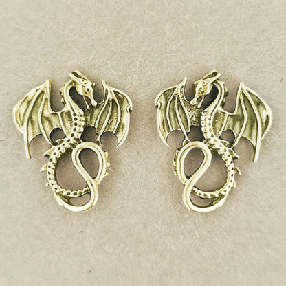 Winged Dragon Stud Earrings in Gold Made To Order, Gold Dragon Earrings,  Dragon Stud Earrings, Dragon Earrings for Him and Her, Gold Dragon Jewellery, Gold Dragon Jewelry, Gold Stud Earrings, Dragon Lover Jewellery, Gold Dragon Earrings, Tiny Dragon Earrings, Wyvern Earrings, Wyvern Studs, Gold Wyvern Earrings, Gold Fantasy Jewelry, Gold Dragon Studs