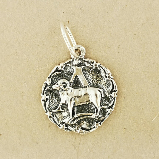 Zodiac Medallion Aries in Sterling Silver, Silver Zodiac Pendant,  Silver Zodiac Charm, Aries pendant, Aries Necklace, Zodiac Jewellery, Zodiac Sign Jewelry, Astrology Pendant, Star Sign Pendant, sterling silver medallion, Aries gift