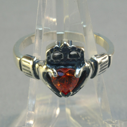 925 Sterling Silver Claddagh Ring with Orange CZ Heart Heart, Irish Celtic Claddagh Ring with Gemstone, Ladies Celtic Claddagh Ring with Gemstone, Birthstone Claddagh Ring