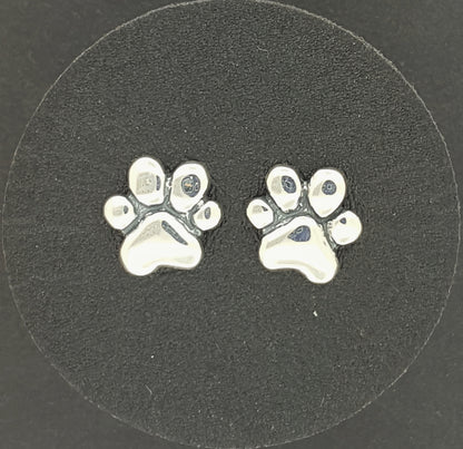paw print stud earrings in silver