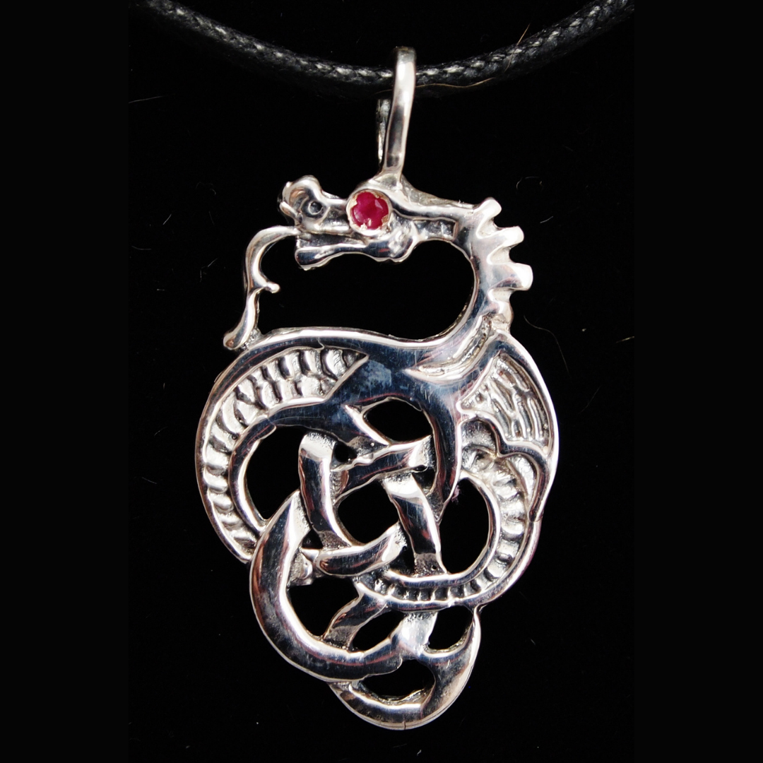 Celtic Dragon Pendant in Sterling Silver with Birthstone