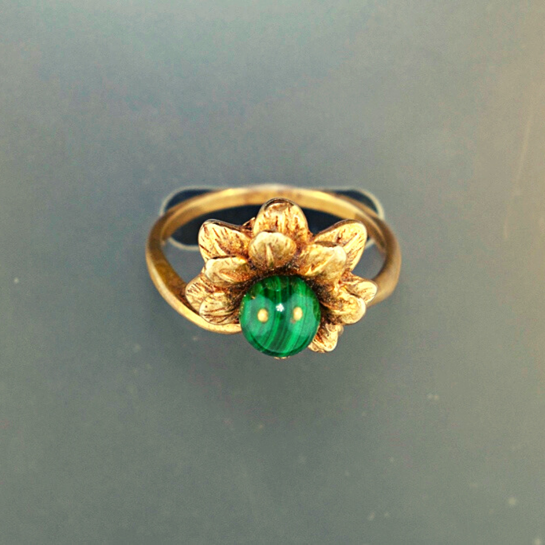 1950s Style Flower Ring with Gemstone Pearl in Sterling Silver or Antique Bronze