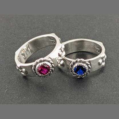 Matching Howl and Sophie Ring Set in Sterling Silver with Faceted Imitation Gemstones, howls moving castle engagement rings, howl's moving castle ring, Matching Howl and Sophie Set of Two Rings in Sterling Silver, Howls Moving Castle Wedding Set, Gemstone Wedding Band Set, Geeky Wedding Ring Set