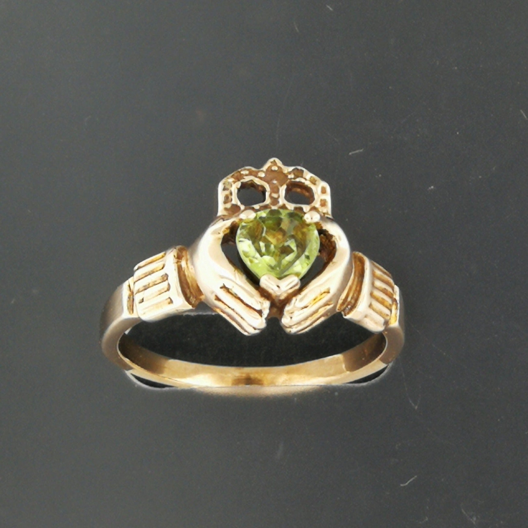 Claddagh Ring with Peridot Gemstone Heart in Antique Bronze, Irish Celtic Claddagh Ring with Gemstone, Ladies Celtic Claddagh Ring with Gemstone, Birthstone Claddagh Ring