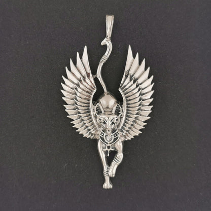 Winged Bastet Pendant in Sterling Silver or Antique Bronze, Egyptian Goddess Pendant, Winged Cat Pendant, Egyptian Cat Pendant, Silver Cat Pendant,  Silver Egyptian Cat Necklace, Bastet Cat Pendant, Bast Egyptian Goddess, Sterling Silver Bastet