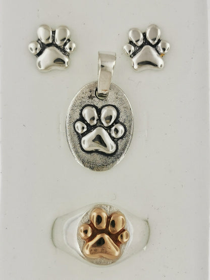 Paw Print Jewellery Set in Sterling Silver