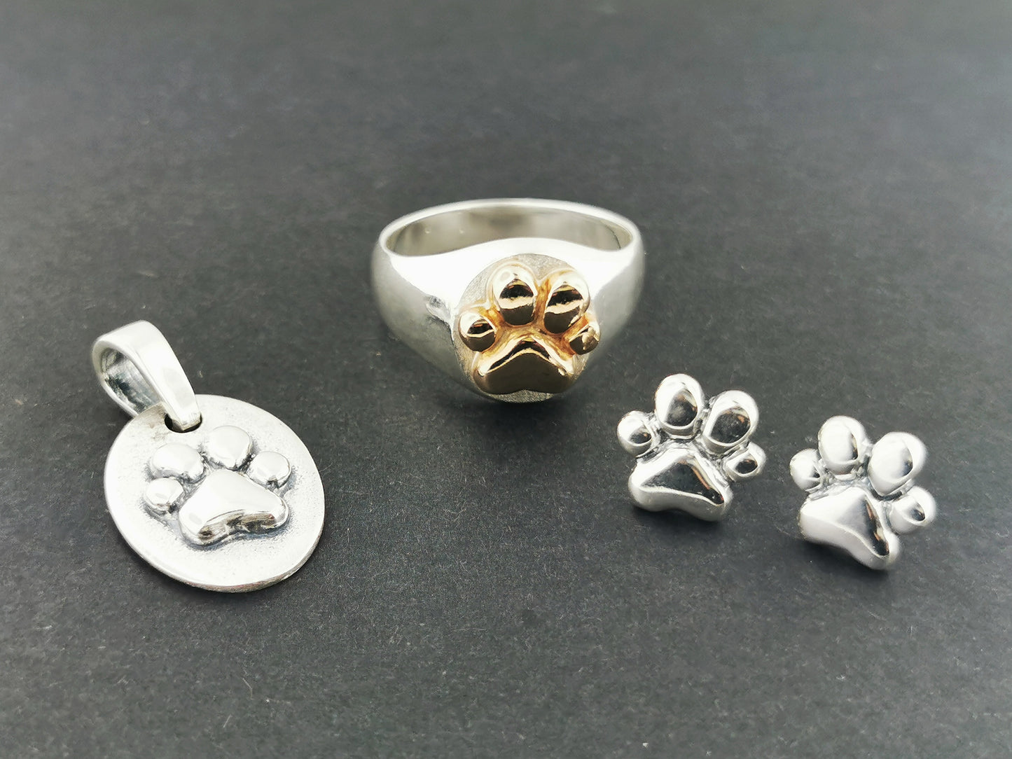 Paw Print Jewellery Set in Sterling Silver
