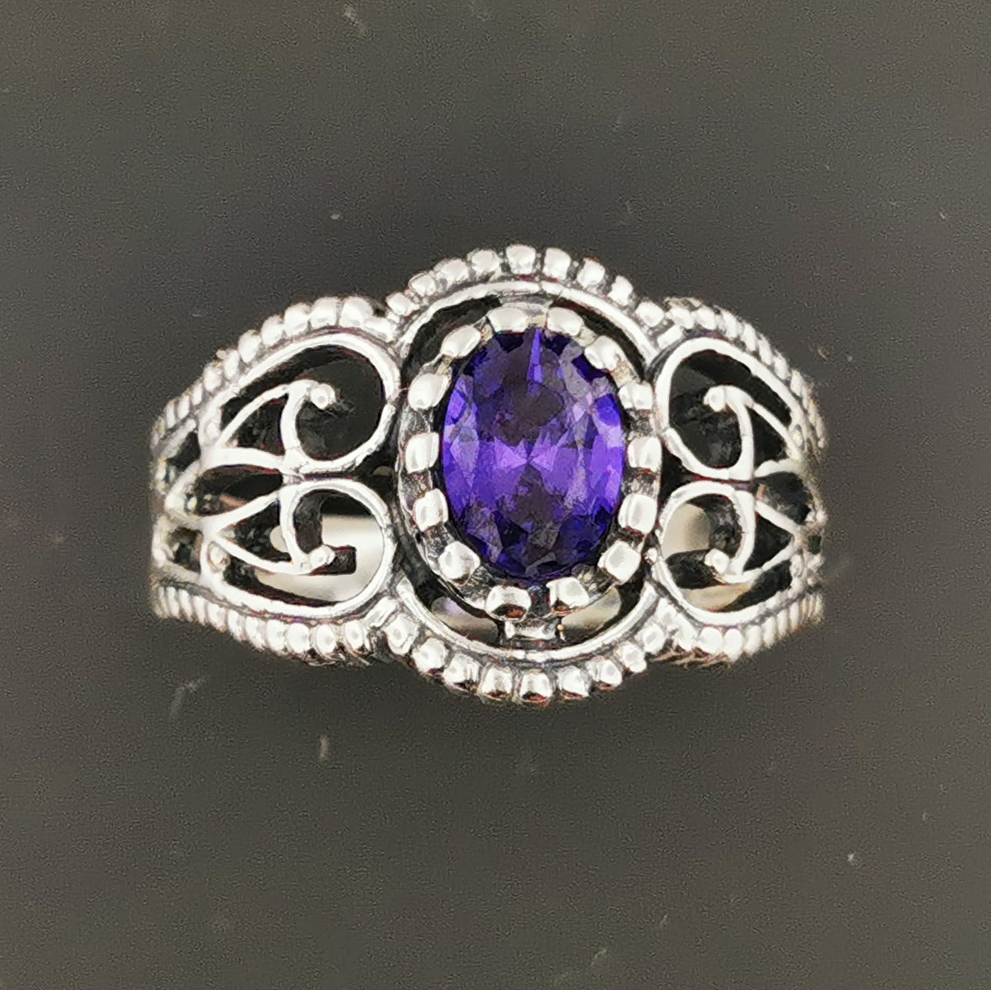 Vintage Style Filigree Birthstone Ring in Sterling Silver, Gothic Style Ring, Victorian Style Ring, 1950 Vintage Style Ring, Birthstone Ring In Sterling Silver, Silver Birthstone Ring, Filigree Birthstone Ring, Vintage Birthstone Ring