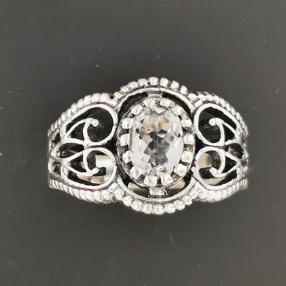 Sterling Silver Filigree Ring with 5x7mm Faceted Stone