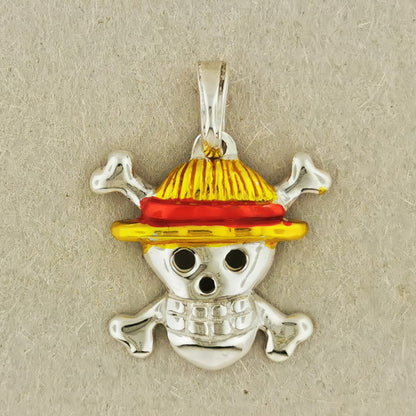 Smiling Jolly Roger Pendant in Sterling Silver or Antique Bronze, Silver Anime Pendant, Silver Anime Jewelry, Silver Anime Jewellery, Silver Jolly Roger Pendant, Silver Jolly Roger Necklace, Jolly Roger Pendant, Anime Movie Pendant, Silver Skull Pendant, Cross Bones Pendant, Silver Geek Jewelry, Silver Geek Jewellery