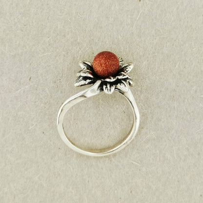 1950s Style Flower Ring with Gemstone Pearl in Sterling Silver or Antique Bronze