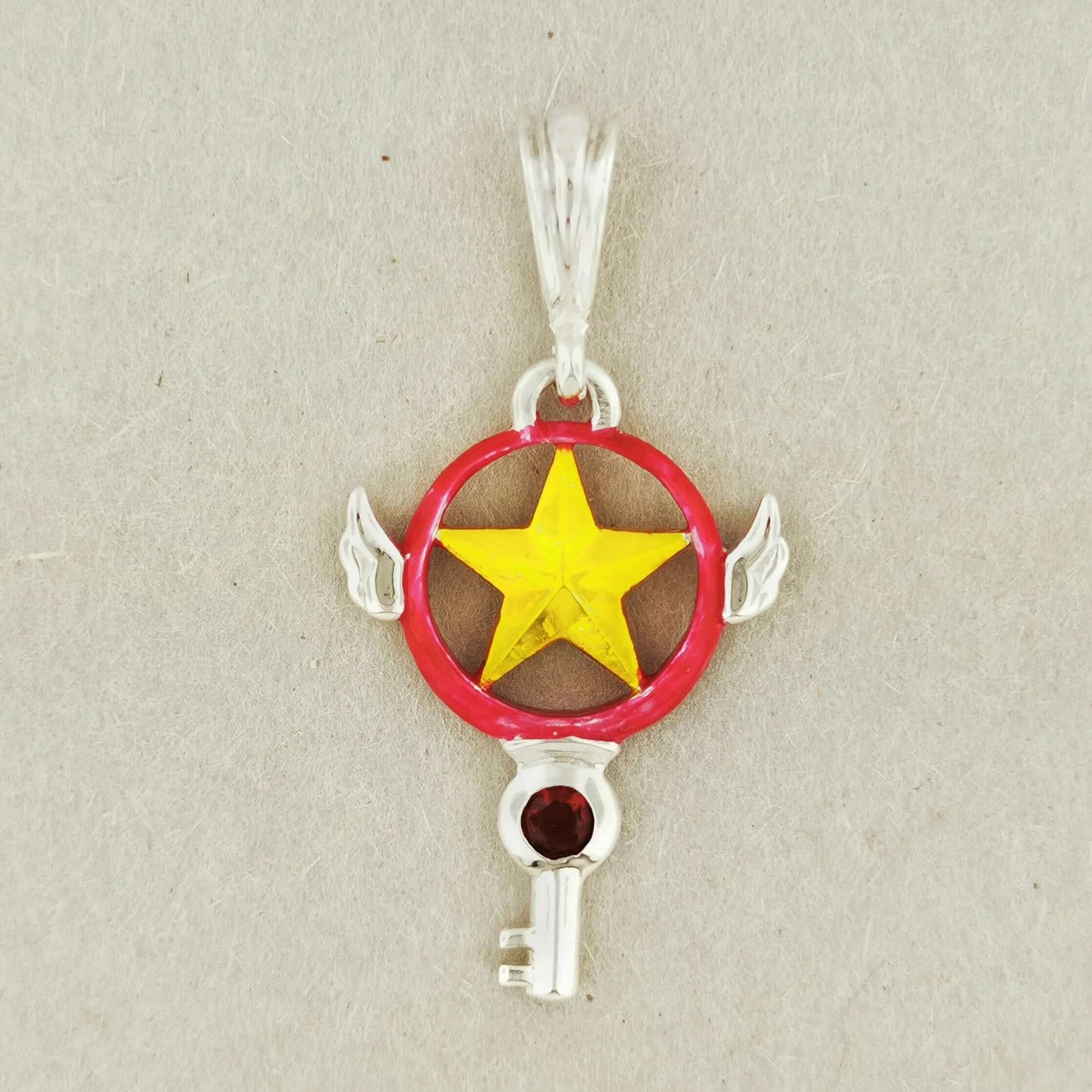 Card Captor Sakura Star Key Pendant in Sterling Silver, Silver Key Pendant, Sterling Silver Anime Jewelry, Sterling Silver Anime Jewellery, Cardcaptor Sakura Pendant, Silver Anime Pendant, Magical Girl Pendant, Geeky Girl Pendant, Silver Sakura Pendant