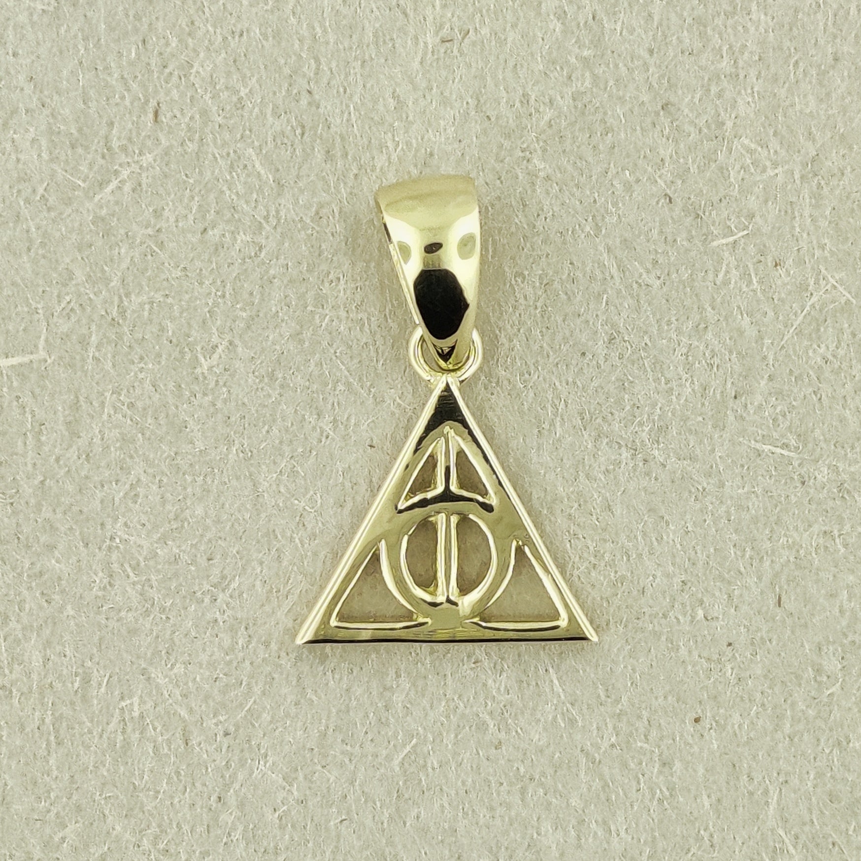 Gold Deathly Wizard Charm Pendant, Gold Wizard Charm, Gold Wizard Pendant, Precious Metal Geekery, Precious Metal Geek Jewelry, Precious Metal Geek Jewellery, Gold Wizard Pendant, Gold Geek Jewellery, Gold Geek Jewelry, Geeky Gift For Her, Gold Cosplay Jewellery, Gold Cosplay Jewelry, Gold Deathly Hallows Pendant