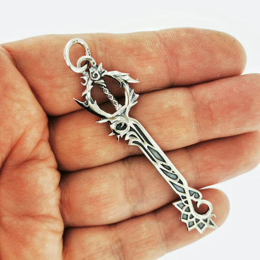 KH Combined Keyblade pendant in Sterling Silver, video game pendant, silver key pendant, gamer geek jewelry, gamer geek jewellery, KH Keyblade Pendant, Silver Key Pendant, Combined Keyblade Pendant, Silver Keyblade Pendant, Silver Cosplay Pendant