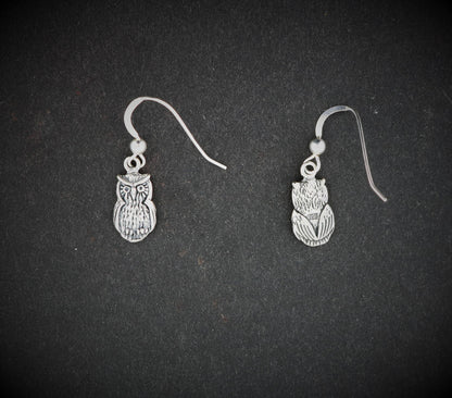 Owl Charm Earrings in Sterling Silver or Antique bronze