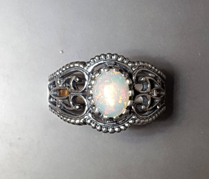 Filigree Ring with Ethiopian Opal in Sterling Silver or Antique Bronze