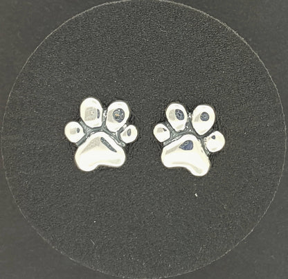 Paw Print Stud Earrings in Sterling Silver