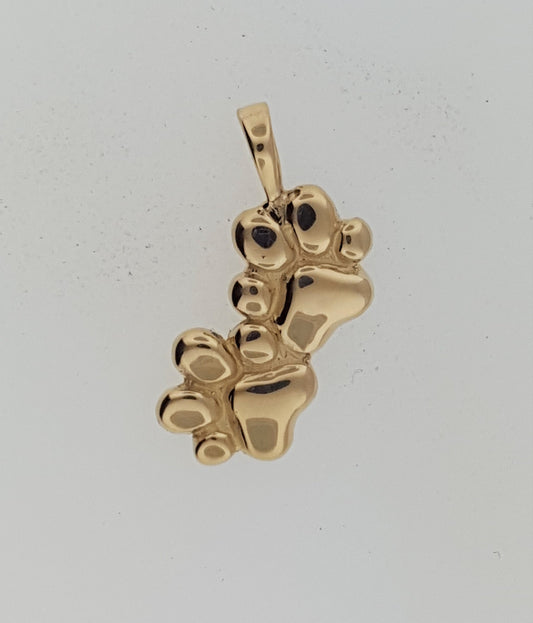 Gold Twin Paw Print Pendant Made to order
