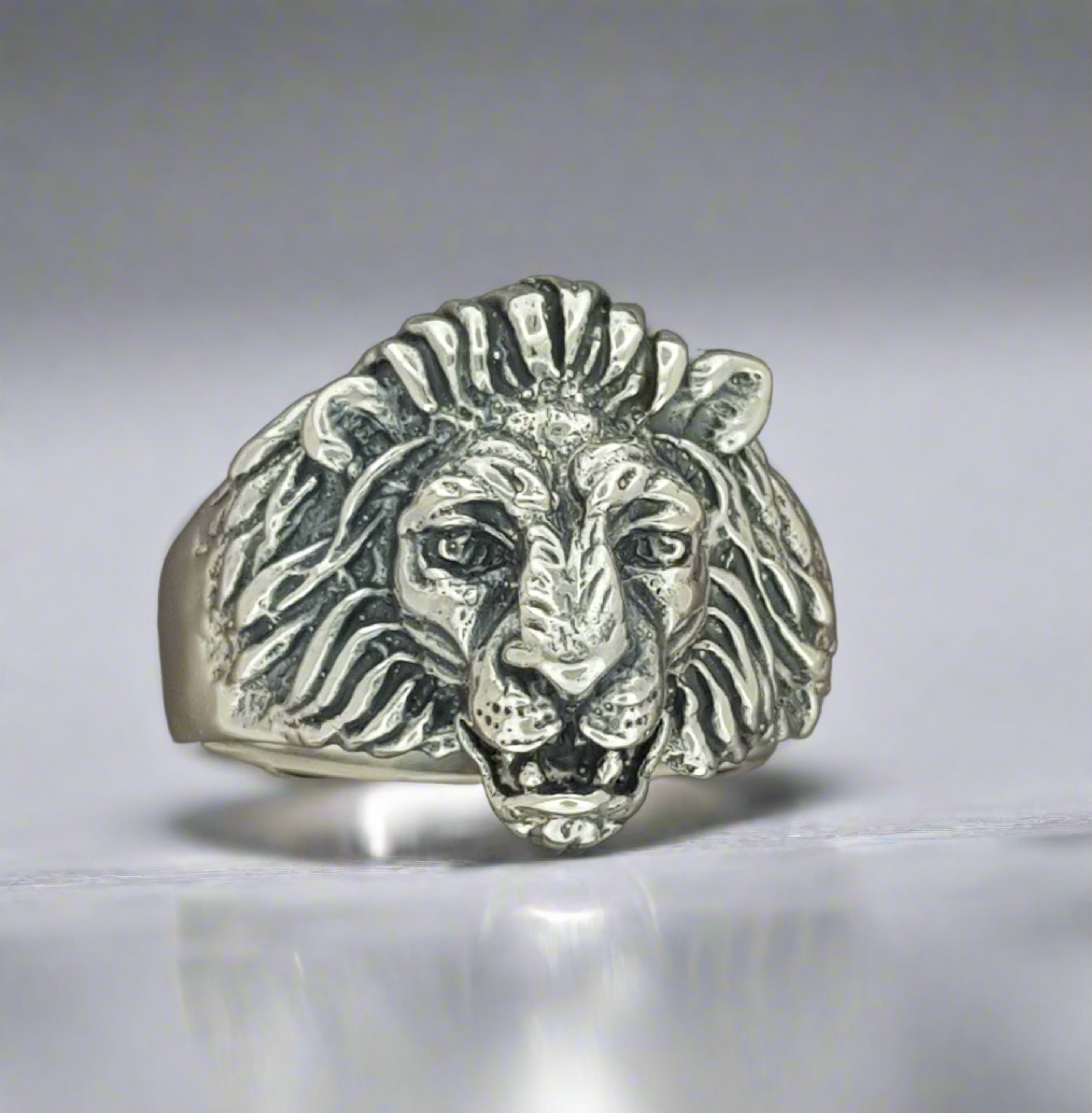 1950s Vintage Style Classic Lion Ring in Sterling Silver or Antique Br ...