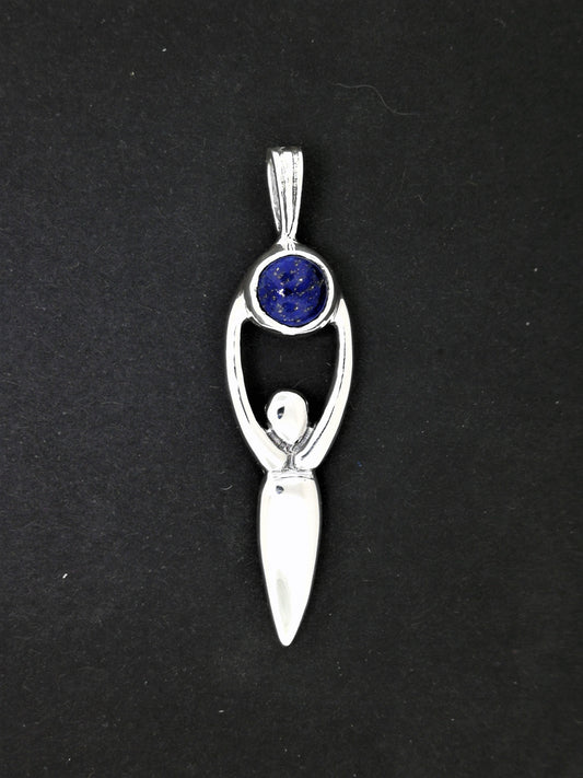 Sterling Silver Lunar Goddess Pendant with Gemstone Moon