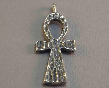 Large Textured Ankh Pendant in Sterling Silver or Antique Bronze