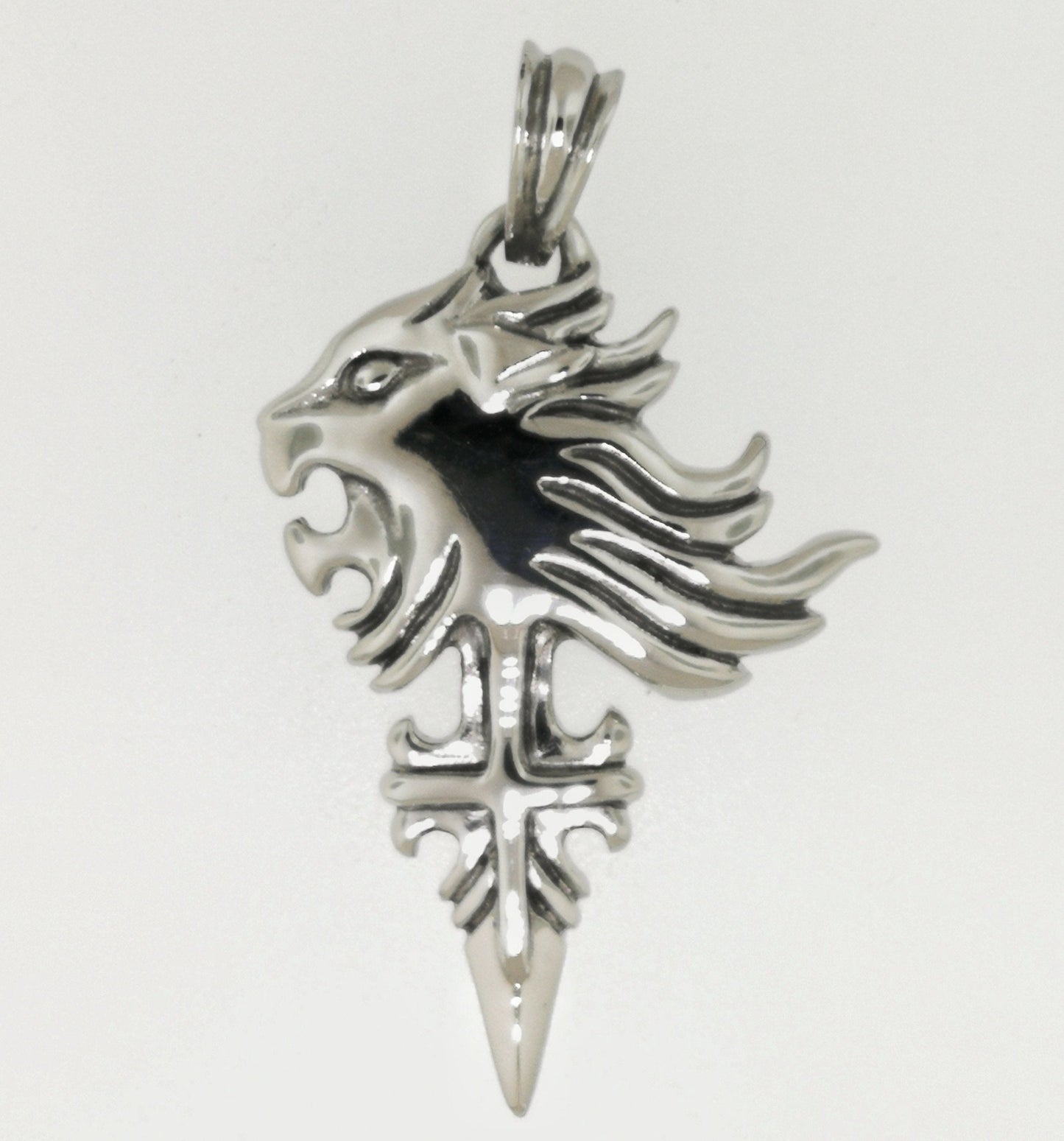 Final Fantasy 8 Squall Griever Pendant Version 2 in Stainless Steel, FF8 Sleeping Lion Pendant, Final Fantasy VIII Pendant, stainless steel gamer pendant, stainless steel griever pendant, final fantasy jewelry, gamer pendant stainless steel