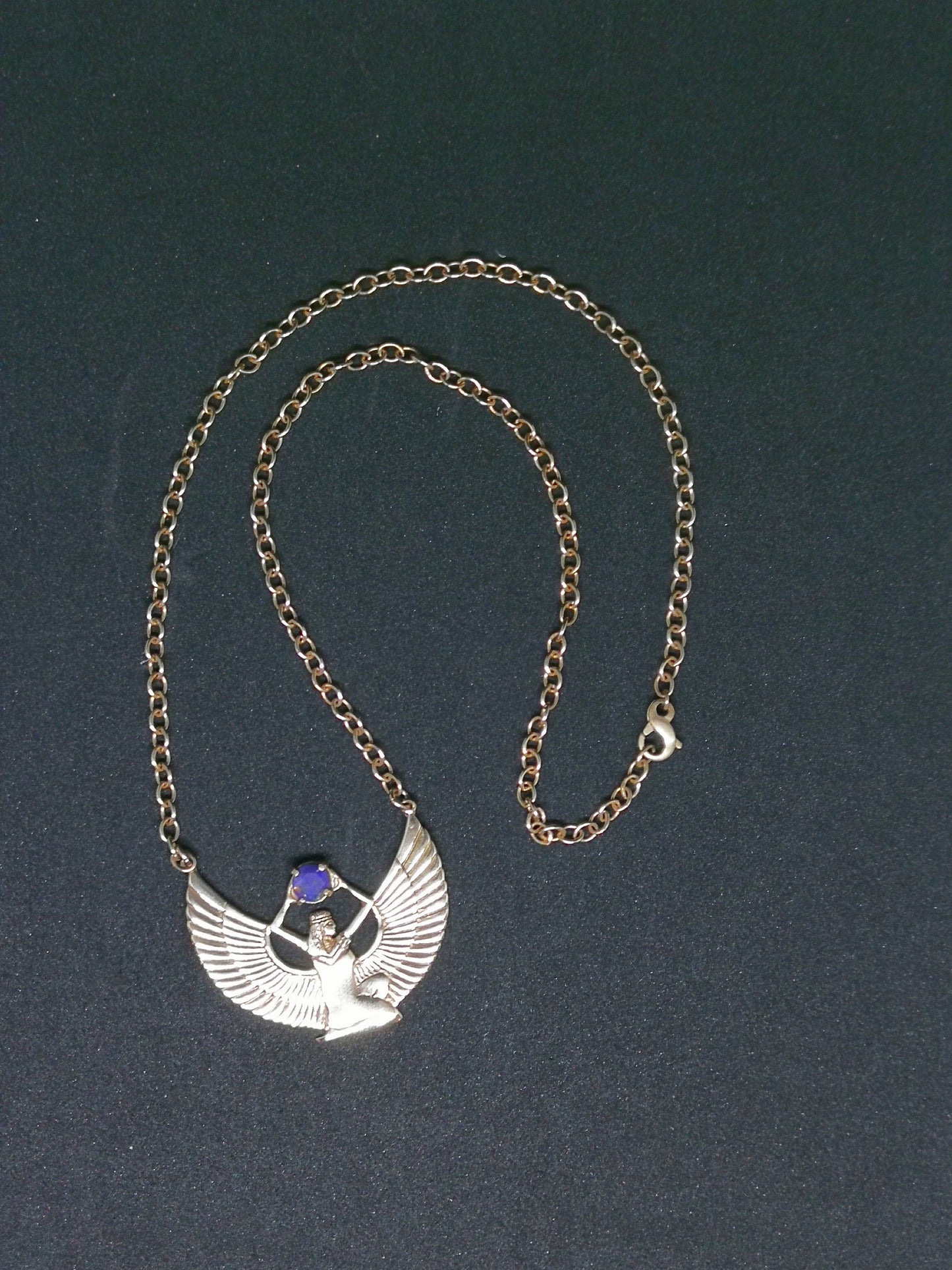 Winged Isis Necklace with Lapis Lazuli in Antique Bronze