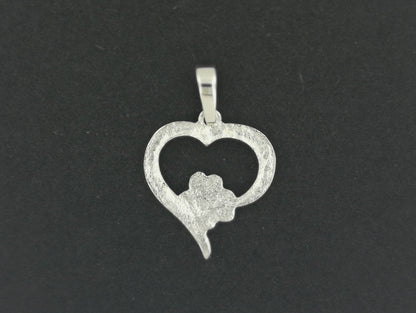 Pendentif coeur et patte en argent sterling ou bronze antique