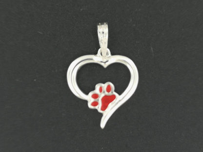 Heart and Paw Print Pendant in Sterling Silver or Antique Bronze