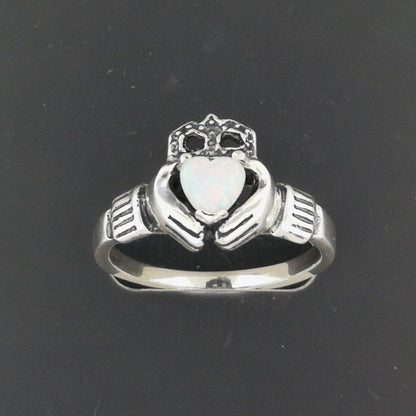 Sterling Silver Claddagh Ring with Opal Heart, 925 Sterling Silver Claddagh Ring with Gemstone Heart, Irish Celtic Claddagh Ring with Gemstone, Ladies Celtic Claddagh Ring with Gemstone, Birthstone Claddagh Ring